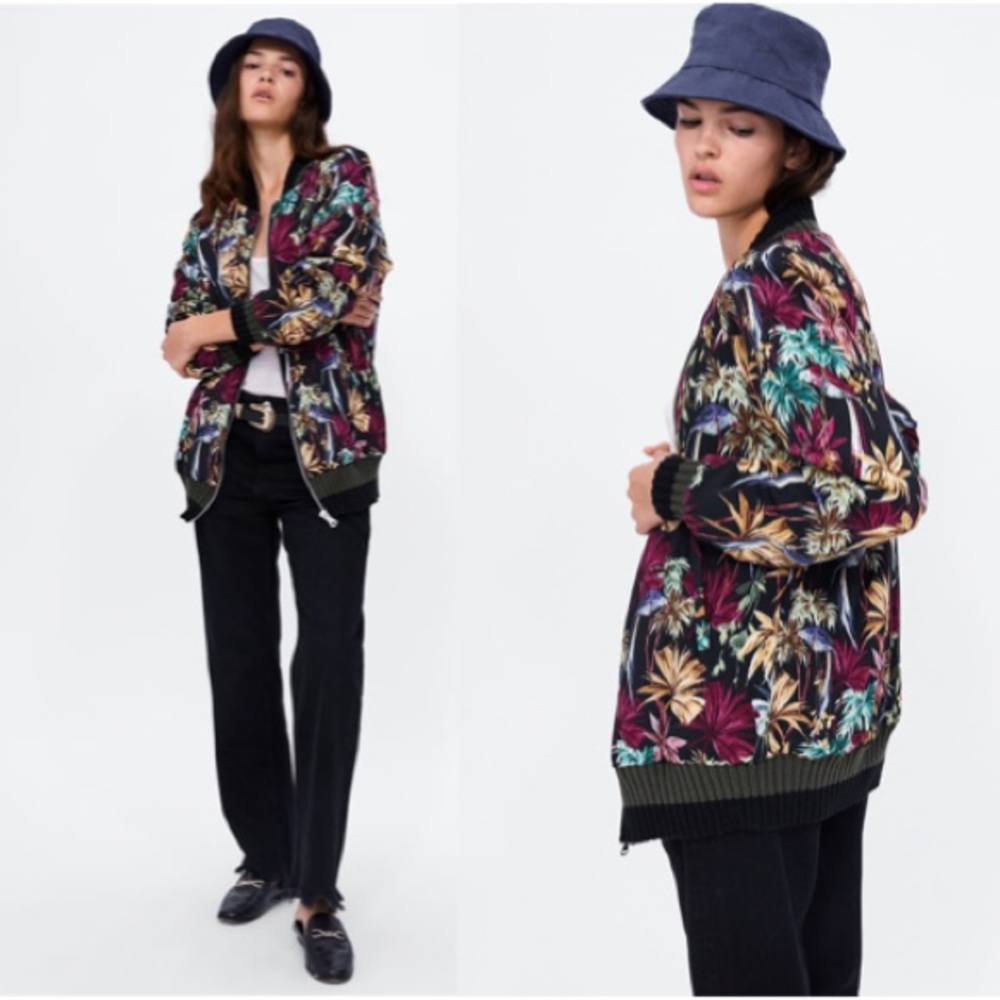 HP⭐️ZARA Floral Printed Bomber Jacket NWT S Multi